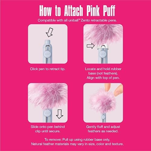 uniball™ The Elle Pen Set, Zento Gel Pens, Black Ink, 4 Count | Pink Puff included, 0.7mm Medium Point, Retractable, Smooth Writing, Quick-Drying, No Smear, No Bleed thumbnail 5