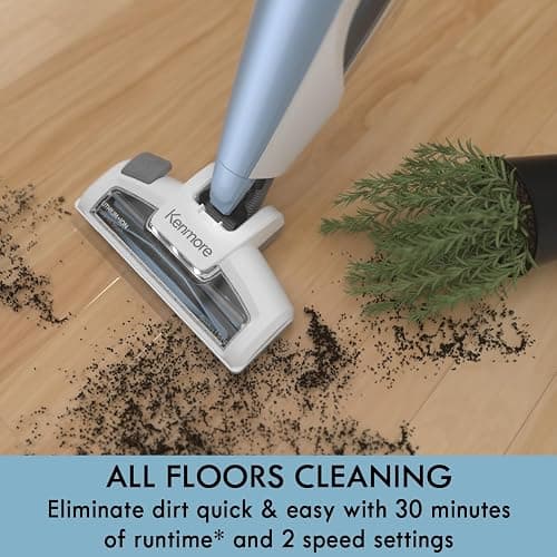 Kenmore DS1020 16V Cordless Stick Vacuum Lightweight 2-in-1 Handheld, LED Headlight with 2-Speed Power Control for Hardwood Floor, Carpet & Pet Hair, 16 Volts, Gray-Blue thumbnail 2