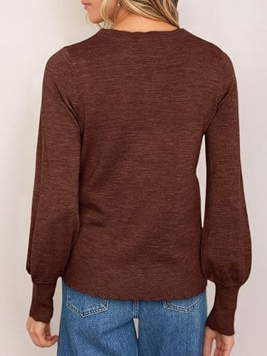 Cicy Bell Womens Crew Neck Long Sleeve Sweater Trendy Casual Scallop Trim Fall Knit Lightweight Pullover Tops thumbnail 3