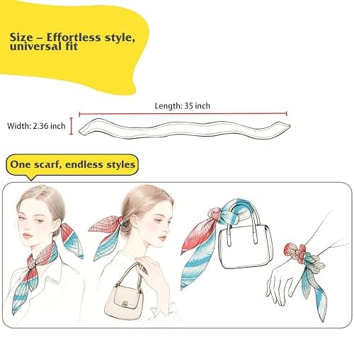 RFQMNO 4/5/6 Pack Hair Scarf for Women, 35"x2.36" Lightweight Silk Headband, Purse & Bag Scarves Gift Collection thumbnail 3