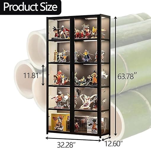 QOEUDD Display Cabinet with Acrylic Glass Door, 5 Tier Curio Display Case, Collectibles Toy Organizers Rack & Display Shelf, Kids Bookcase for Bedroom, Reading Nook, Toddler's Room, Bamboo thumbnail 2