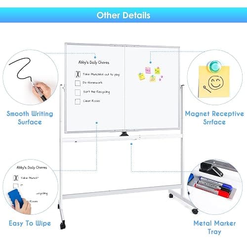 maxtek Rolling Whiteboard, 48x36 Large Magnetic White Board with Stands, Big Double-Sided White Board Dry Erase on Wheels for Homeschool, Home Office, Office, School (Silver, 48 x 36) thumbnail 7