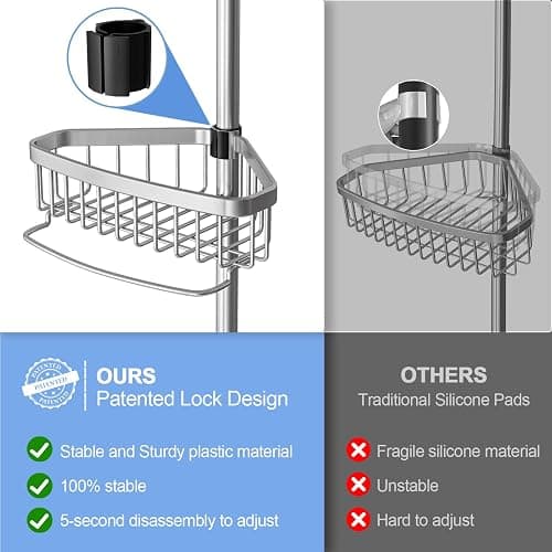 ESSEME Corner Shower Caddy Tension Pole: Adjustable Rustproof 4-Tier Inside Bathroom Organizer - 47-121 inch Quick Installation Bathtub Shelves for Shampoo Storage - Rod Floor Standing Bath Rack thumbnail 3