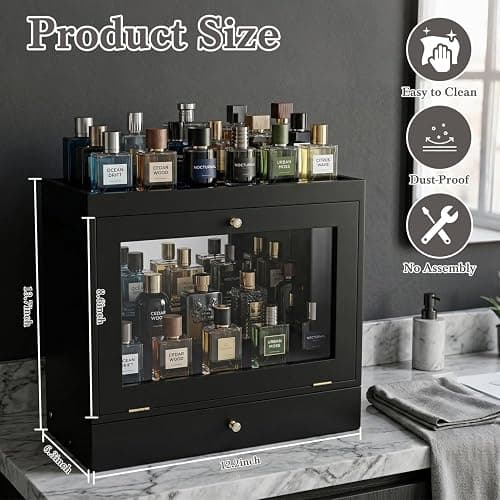 Vellabliss Cologne Organizer for Men, Large Capacity Solid Wood Perfume Organizer with Dustproof Acrylic Door and Drawer Storage, Display Cologne Stand for Dresser, Ideal Gift for Men thumbnail 3