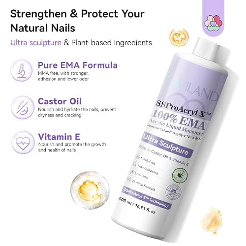 SAVILAND SSPro X Pure EMA Monomer Acrylic Nail Liquid: 500 ml 16.91 fl. oz Acrylic Liquid Low Odor Non-Yellowing Nail Monomer for Acrylic Powder Nail Extension DIY Home thumbnail 3