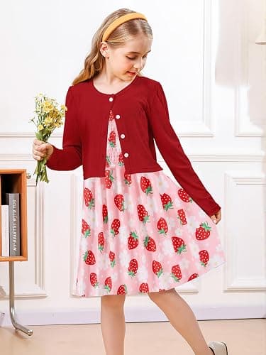 RAISEVERN Girls Casual Adjustable Strap Sleveless Dress Cardigan Set Size 5-12Y thumbnail 5
