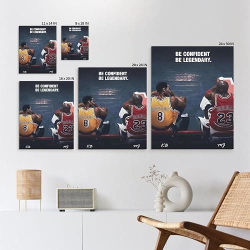 Kobe Bryant and Michael Jordan Canvas Wall Art – “Be Confident Be Legendary” Basketball Legends Duo Poster Print, Inspiring Sports Artwork for Home Office or Game Room Decoration 8x10 in thumbnail 8