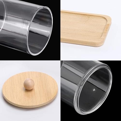 Tbestmax 10 Oz Cotton Swab/Ball/Pad Holder, Qtip Apothecary Jar, Clear Bathroom Containers Dispenser for Storage 3 Pack Wood Lids thumbnail 4