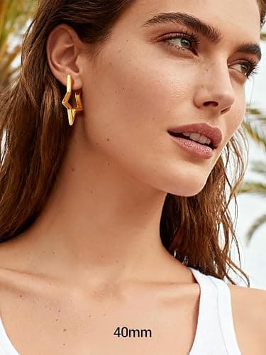 PROSTEEL Star Hoop Earrings for Women, 20mm/30mm/40mm/50mm/60mm, Small/Big Star Hoops, Non Tarnish Brass with14K Gold/Black Plated, Hypoallergenic, Jewelry Gift for Her thumbnail 6