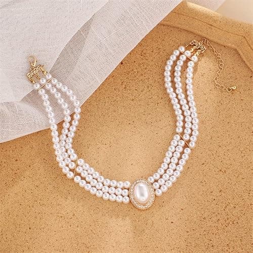 BSLVWG Wedding suite Pearl choker collier 4 rangées choker Simulation Pearl plaqué rhodium élégant charme collier féminin multicouche choker Chain round thumbnail 8