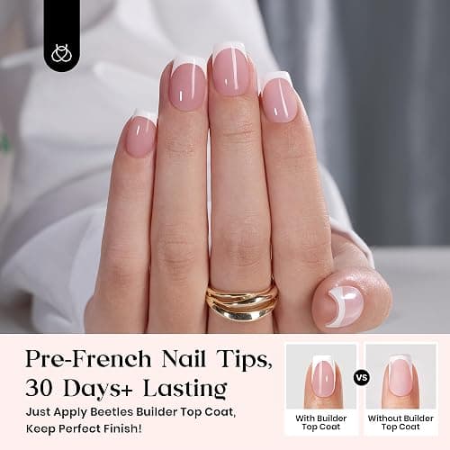 Beetles X Press Plus On Nails Kit-Short Square French Tip Press On Nails Kit with 150Pcs Pink French Nail Tips Nail Glue & Remover Builder Top Coat Nail Lamp,All-in-One DIY Fake Nails Gift for Women thumbnail 3
