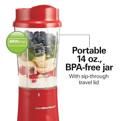 Hamilton Beach Portable Blender for Shakes and Smoothies, 14 Oz BPA Free Travel Cup & Lid, Durable Stainless Steel Blades, Personal Smoothie Blender, Red (51101RV) thumbnail 9