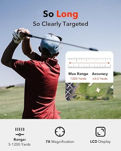 REDTIGER Golf Rangefinder with Slope Switch, 1200 Yards Laser Range Finder Golfing, 7X Magnification, Flag Pole Locking Vibration, Rechargeable Range Finders with Magnet Stripe, GolfVue Series 1 thumbnail 3