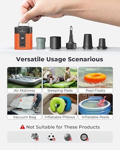 ETENWOLF AIR 3 Air Pump for Inflatables with 2600mAh Battery& Camping Light | Ultra-Fast and Mini Electric Air Pump, Inflate Deflate for Air Mattress, Pool Floats, Vacuum Storage Bags thumbnail 6
