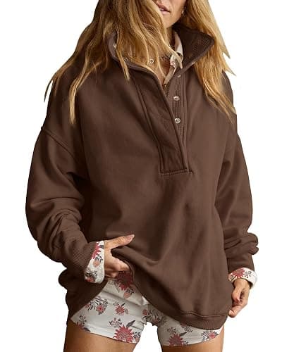 Gacaky Sweatshirt for Women Oversized Casual Long Sleeve Button Henley Neck Pullover Tops Fashion Outfits Clothes - Image 1