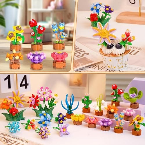 24 Pack Flowers Party Favors for Kids Building Set - 827PCS Succulents 3.6MM Mini Building Blocks Toy for Easter Basket Stuffers, Classroom Prizes, Mother's Day Birthday Gift for Girl Boy Ages 6+ thumbnail 8