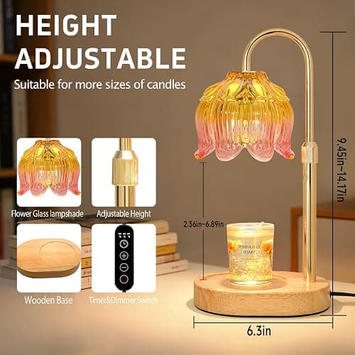 Flower Candle Warmer lamp with Timer Dimmer,Adjustable Height Candle Warmer,Fits All Jar Scented Candles,Christmas Gifts for Mom Women,Candle Lamp for Bedroom Home Decor,Light Pink thumbnail 3