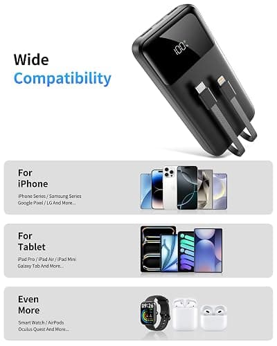 Power Bank Portable Charger 40000mAh, 22.5W Fast Charging, Built-in USB-C & Lightning Cables, Charge 5 Devices Simultaneously LED Display for iPhone and Android Phones and Most Electronic Devices thumbnail 5