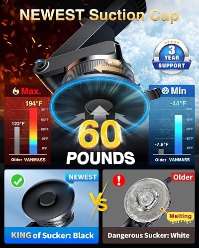 [2025 True Military-Grade] Car Phone Holder VANMASS [Upgraded Strongest Suction & Clip] Cell Phone Mount for Dashboard Windshield Vent Wall,Truck Cradle Stand for iPhone 17 Pro Max 16 15 14 13 Android thumbnail 3