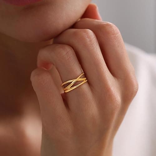 Ewrkbr Gold Rings for Women,Dainty 14k Gold Plated Stackable Ring for Women Non Tarnish Cute Trendy Chunky Ring Fashion Simple Statement Rings Jewelry for Women,Size 6 7 8 9 10 - Image 1