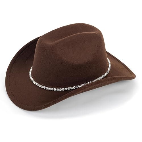IZUS Women Sparkly-Rhinestone Western-Cowgirl-Hat Glitter-Bling Cowboy-Hat Felt-Rodeo-Hat for Disco-Party Medium/Large thumbnail 2