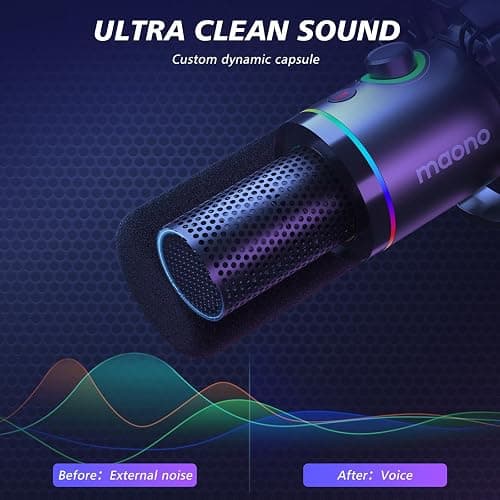 MAONO PD200XS XLR/USB Dynamic Microphone Kit, RGB Gaming Mic with Software | PC Mic with Mute, Gain Knob, Volume Control, Boom Arm for Streaming, Gaming, Podcasting, Voice-Over, Recording thumbnail 7