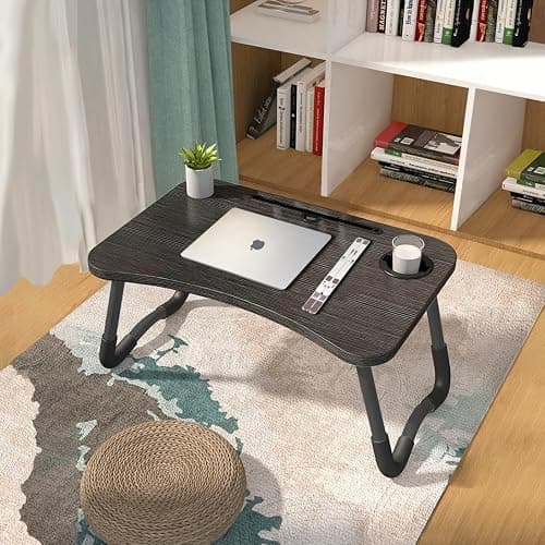 Laptoptisch, Betttablett, Laptop Betttisch Klappbar Tragbar, Lesetisch, Frühstücksbrett, NotebookTisch, Getränkehalter, Büchertablett, für Wohnzimmer Büro und Unterwegs Sofa Boden|60 x 40 cm, Schwarz thumbnail 5