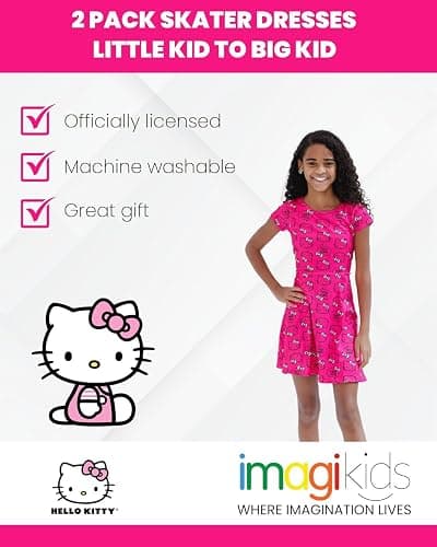 Hello Kitty Girls 2 Pack Skater Dresses Toddler to Big Kid Sizes (2T - 14-16) thumbnail 3
