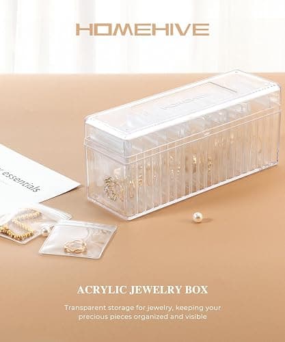 HOMEHIVE Acrylic Jewelry Box Organizer, Clear Jewelry Organizer and Storage with 20 Portable Anti Tarnish Jewelry bags, Travel Jewelry Case for Earrings/Rings/Necklaces Gifts for Women Girls, Clear thumbnail 7