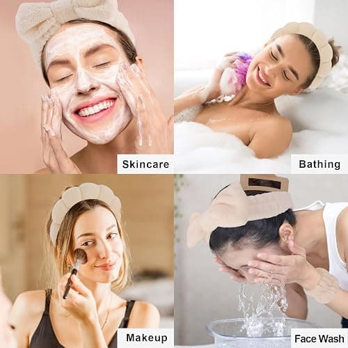 Canitor Spa Headband Wristband Set with Hair Clips Skincare Headbands for Washing Face Skin Care Puffy Makeup Headband Wrist Bands Preppy Teen Girl Gifts Cute Trendy Stuff Hair Accessories for Women thumbnail 6