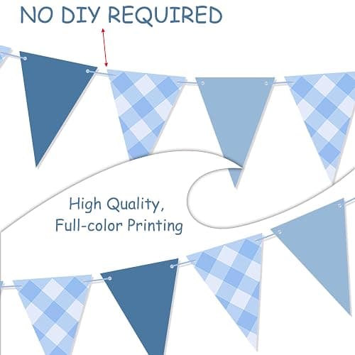 Blue Pennant Flag Banner for Boy Birthday Party Decor, Blue Gingham Triangle Banner Garland for Nautical Wedding Birthday Party Ahoy Achor Bridal Baby Shower Supplies thumbnail 5