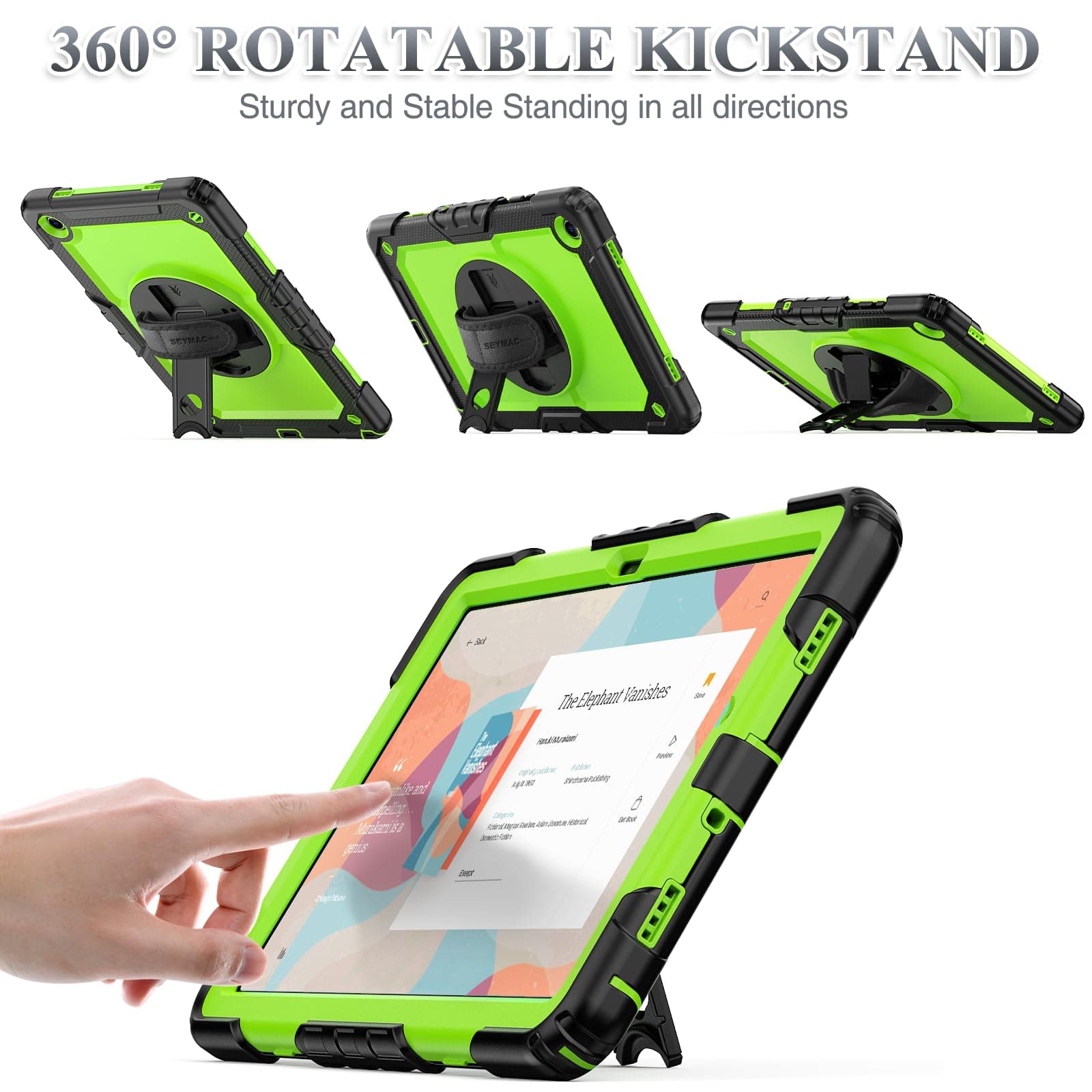 SEYMAC stock Case for Samsung Galaxy Tab A11+ Plus 11'', Full-Body Drop Protection Case with Screen Protector Pencil Holder [360° Rotating Hand Strap] &Stand, Green+Black thumbnail 5