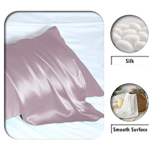 Silk Pillow Cases 2 Pack Soft Breathable and Sliky Standard Size Pillow Cases Set of 2,Natural Mulberry Satin Silk Pillowcase with Hidden Zipper for Hair and Skin (Lavender,20"X 26",2pcs) thumbnail 2