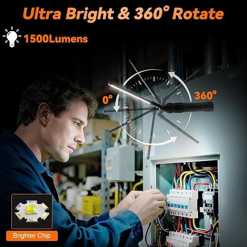 2Pack Magnetic Work Light, All Aluminum & 1500 High Lumens Rechargeable Work Light, 7 Mode & 360° Rotation Mechanic Light, Rechargeable Flashlight for Car Repairing, Emergency, Christmas Gifts for Men thumbnail 2
