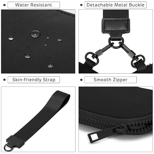 Viverte Mini Zip Around Keychain Wristlet Wallets Small Portable Dual Pounch Wristlet Detachable Coin Purse Pocket Gifts for Women Travel Sports Outdoors (Black+ Black) thumbnail 6
