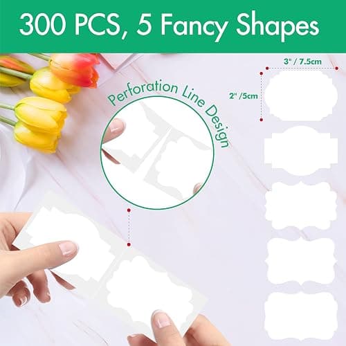 300 PCS White Stickers, 5 Shape Water/Oil/Tear Resistant Blank Stickers Removable with no Residue for Name Tags, File Folders, Food Jars, Gift Tags, Home Office Business Uses (2” x 3”) ﻿ thumbnail 3