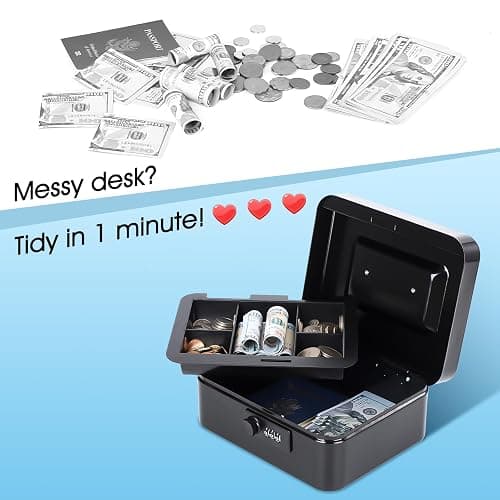 KYODOLED Cash Box with Combination Lock Safe Metal Money Box with Money Tray for Security Lock Box 7.87"x 6.30"x 3.35" Black thumbnail 4