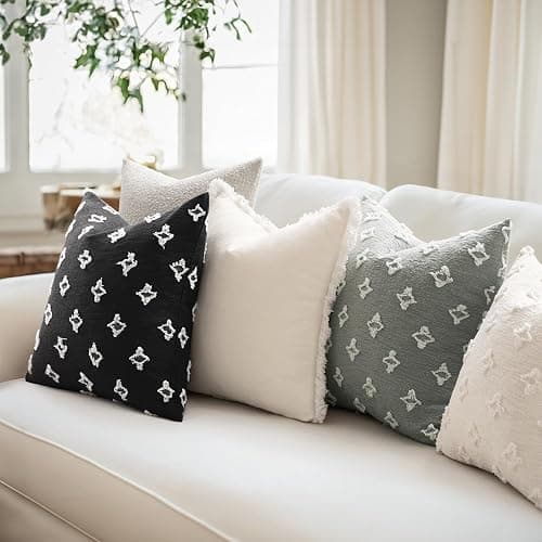 MIULEE Set of 2 Decorative Throw Pillow Covers Rhombic Jacquard Pillowcase Soft Square Christmas Cushion Case for Cute Couch Sofa Bed Bedroom Living Room, 18x18 Inch, White thumbnail 4