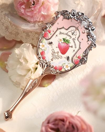 Flower Knows Strawberry Rococo Hand Mirror,Vintage Portable Handheld Mirror,Fancy & Pretty Princess Mirror with Long Handle,Gift for Girls(Soft Pink) thumbnail 4