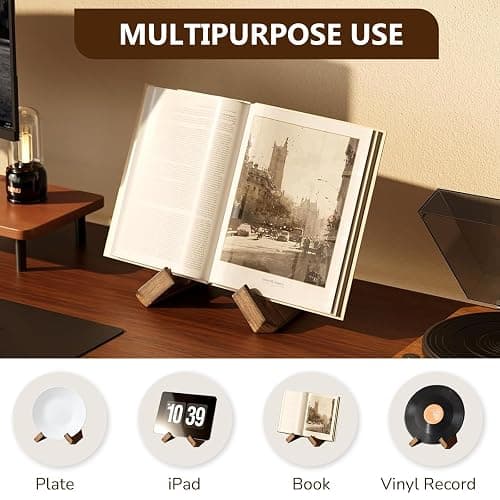 Now Playing Vinyl Record Stand, Solid Wooden Vinyl Record Holder Display Stand, Retro Now Spinning Record Stand for Vinyl Record, Cookbook Holder,Recipe Stand for Kitchen,Photo Album Book (Brown) thumbnail 4