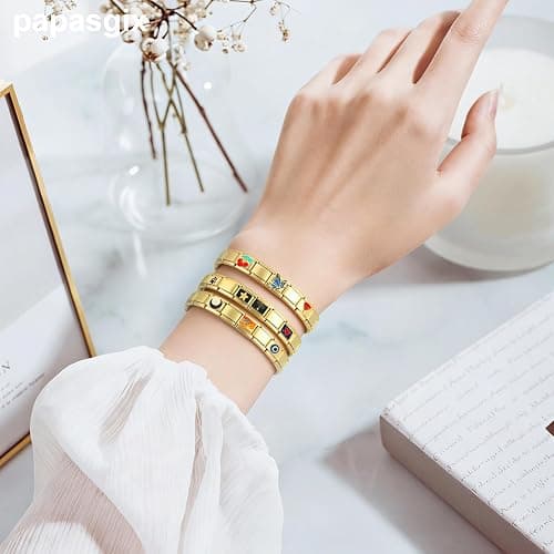 papasgix Italian Charm Bracelet Gold Set with Starter Brascelet, Assorted Charms and Opening Tools, 9mm Modular Italian Charm Bracelet Links Handmade DIY Jewelry thumbnail 2