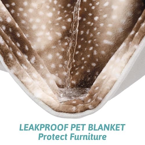 COZY KISS Faux Fur Waterproof Pet Blanket, Deer Print, 150x200cm, Brown | Luxury Christmas Blanket Washable, Woman Sofa Bed Couch Throw, Liquid Pee Proof for Large Dog or Cat, Reversible, Super Soft thumbnail 3