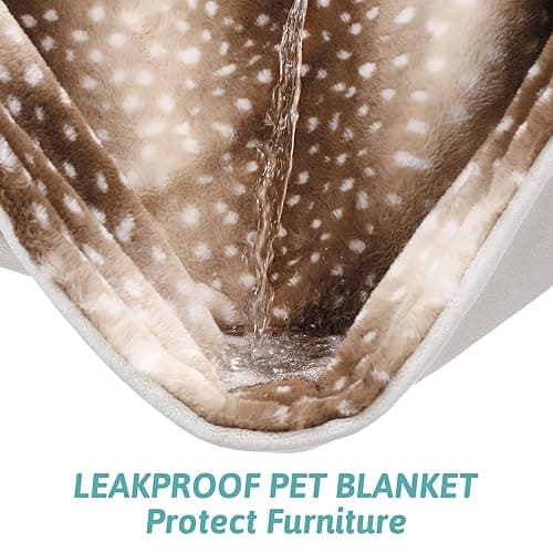 COZY KISS Soft Faux Fur Blanket for Woman Sofa Bed Couch, Liquid Pee Proof Throw for Large Dog or Cat, Waterproof Pet Blanket, Reversible Washable Plush, Double Sided, 50x60 in, Brown Deer Print - Brown Deer - Throw (50"x60") thumbnail 3