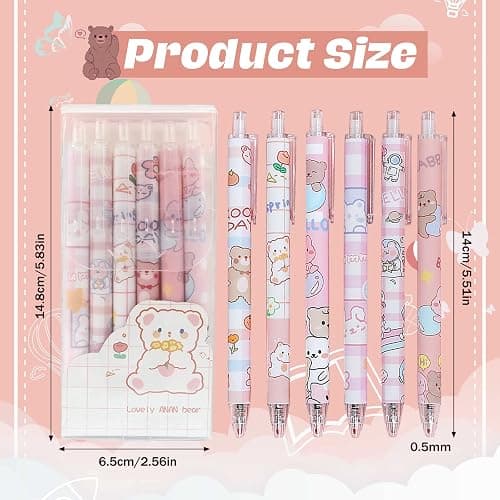 TACYKIBD 6Pcs Retractable Gel Ink Pens, Cartoon Kawaii Cute Bear Gel Pens, 0.5mm Black ink Smooth Writing Pens Student Supplies for Kids Girl Women Writing Journaling Taking Notes School Office thumbnail 2