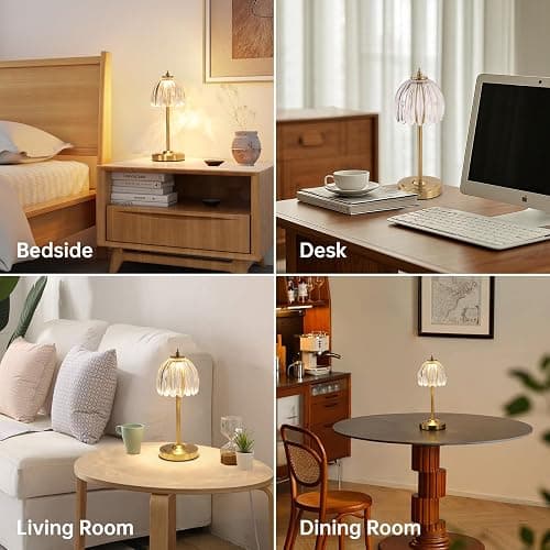 Shenmoyl Tulip Table Lamp with 5000mAh Battery & Touch Control, Cordless Small Table Lamp with 3 Colors, Dimmable Rechargeable Table Lamps for Living Room, Bedroom, Desk, Bedside (Transparent Tulip) thumbnail 4