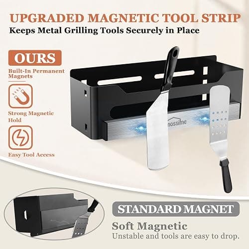 mossime Griddle Caddy Organizer Accessories for Blackstone 36"/28" Griddles | Grill Caddy Accessories Storage for Blackstone Prep Carts, with Magnetic Tool & Spatula Holder, Paper Towel Holder, 4 J-Hooks thumbnail 5