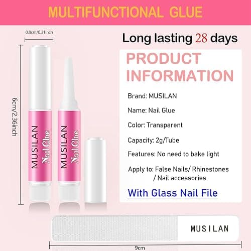 MUSILAN Nail Glue,Super Strong & Long-Lasting & Ultra Quick 40PCS Nail Glue for Acrylic Nails Press on Nails Professional Nail Gel for Stick On Nail Tips & Acrylic Nails & Nail Art Supplies 0.07OZ/PCS thumbnail 2