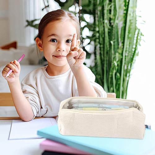Cute Pencil Case, Corduroy Aesthetic Pencil Case for Girls Boys, Pen Pouch, Pencilcase，Simple Stationery Pen Case, Makeup Bag, Portable Pencil Pouch, Pencil Cases for Women Teenage College Exams thumbnail 2