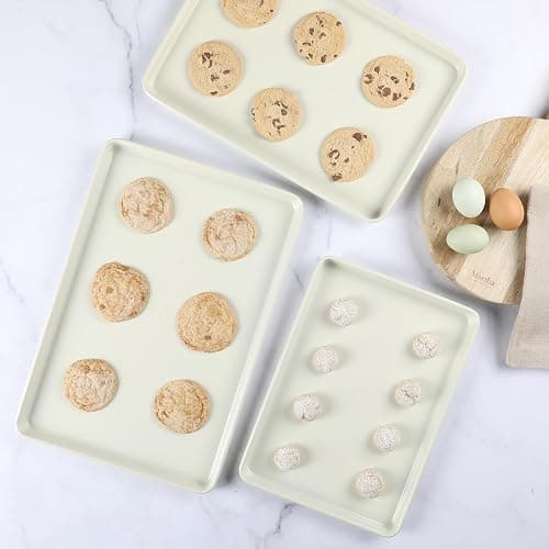 Martha Stewart Gallen 3-Piece Cookie Sheet Set – 13", 15", 17" Baking Pans, Ceramic Nonstick, PFA-Free, Carbon Steel – Oven Safe to 450°F, Warp-Resistant, Easy to Clean - Linen White thumbnail 2