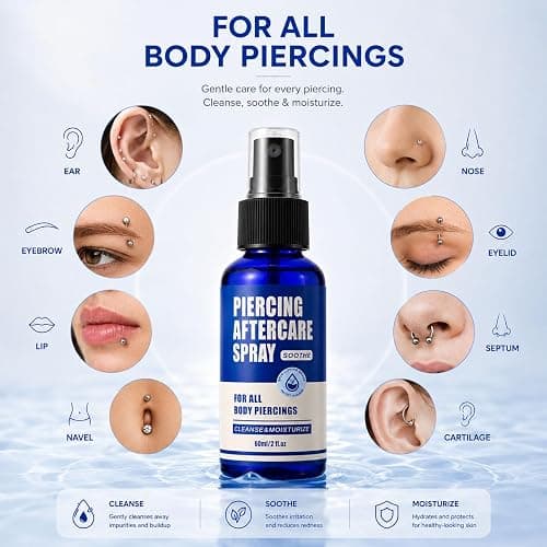 Usiriy Piercing Aftercare Spray 2oz, No-Sting Hydrating Saline Mist 2-Pack | Soothes ear, nose, lip, tongue, navel, aloe & tea tree calm redness & itch, hyaluronate prevents dryness, crusting, fine mist thumbnail 3